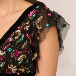 Adrianna Papell Multicolor Floral Beaded Gown With Velvet Trim In Black Multi -Cheap Vesta Gleam Store AP1E210607 AB960 Regular Lifestyle