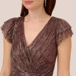 Adrianna Papell Metallic Crinkle Wide Leg Jumpsuit With Short Sleeves In Plum -Cheap Vesta Gleam Store AP1E210616 AD541 Regular Detail