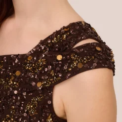 Adrianna Papell One Shoulder Beaded Mermaid Gown In Chocolate -Cheap Vesta Gleam Store AP1E210627 AA201 Regular Lifestyle