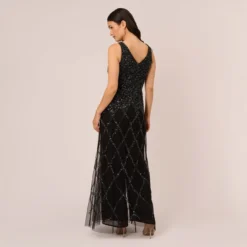 Adrianna Papell Beaded Wide Leg Jumpsuit With Georgette Overlay In Black -Cheap Vesta Gleam Store AP1E210644 AA002 Regular Back
