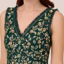Adrianna Papell Floral Beaded Midi Dress With Godet Skirt In Gem Green -Cheap Vesta Gleam Store AP1E210652 AW303 Regular Detail