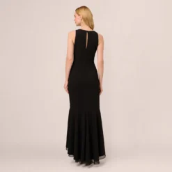 Adrianna Papell High Low Crepe Halter Gown With Organza Draping In Black -Cheap Vesta Gleam Store AP1E210658 AA002 Regular Back