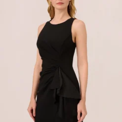 Adrianna Papell High Low Crepe Halter Gown With Organza Draping In Black -Cheap Vesta Gleam Store AP1E210658 AA002 Regular Detail