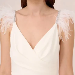 Adrianna Papell Crepe Wide Leg Jumpsuit With Bead And Feather Accents In Ivory -Cheap Vesta Gleam Store AP1E210659 AA194 Regular Detail