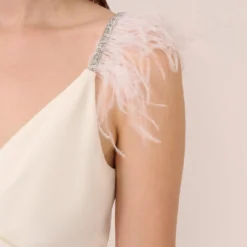 Adrianna Papell Crepe Wide Leg Jumpsuit With Bead And Feather Accents In Ivory -Cheap Vesta Gleam Store AP1E210659 AA194 Regular Lifestyle