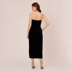 Adrianna Papell Velvet Ankle-Length Wrap Gown With Stone Straps In Black -Cheap Vesta Gleam Store AP1E210665 AA002 Regular Back
