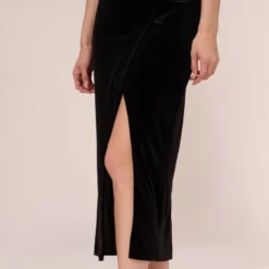 Adrianna Papell Velvet Ankle-Length Wrap Gown With Stone Straps In Black -Cheap Vesta Gleam Store AP1E210665 AA002 Regular Lifestyle