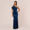 Adrianna Papell One Shoulder Velvet Mermaid Gown With Drape Sleeve In Ocean Wave