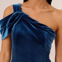 Adrianna Papell One Shoulder Velvet Mermaid Gown With Drape Sleeve In Ocean Wave -Cheap Vesta Gleam Store AP1E210666 AU473 Regular Detail
