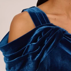 Adrianna Papell One Shoulder Velvet Mermaid Gown With Drape Sleeve In Ocean Wave -Cheap Vesta Gleam Store AP1E210666 AU473 Regular Lifestyle