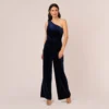 Adrianna Papell One Shoulder Velvet Jumpsuit With Draped Accent In Midnight