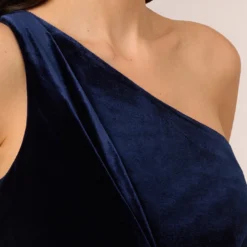 Adrianna Papell One Shoulder Velvet Jumpsuit With Draped Accent In Midnight -Cheap Vesta Gleam Store AP1E210667 AB411 Regular Lifestyle