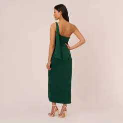 Adrianna Papell Satin Crepe One Shoulder Gown With Metal Ring Accent In Deep Forest -Cheap Vesta Gleam Store AP1E210669 AH303 Regular Back