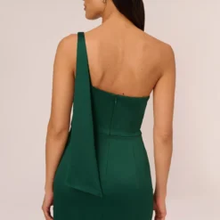 Adrianna Papell Satin Crepe One Shoulder Gown With Metal Ring Accent In Deep Forest -Cheap Vesta Gleam Store AP1E210669 AH303 Regular Lifestyle