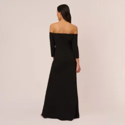 Adrianna Papell Off The Shoulder Cascading Ruffle Gown In Black -Cheap Vesta Gleam Store AP1E210672 AA002 Regular Back