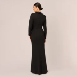 Adrianna Papell Long Sleeve Tuxedo Gown With Jeweled Buttons In Black -Cheap Vesta Gleam Store AP1E210677 AA002 Regular Back