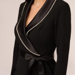 Adrianna Papell Long Sleeve Tuxedo Jumpsuit With Crystal Trim In Black -Cheap Vesta Gleam Store AP1E210678 AA002 Regular Detail