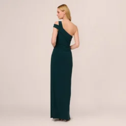 Adrianna Papell One Shoulder Column Gown With Cutout Shoulder In Hunter -Cheap Vesta Gleam Store AP1E210679 AE303 Regular Back