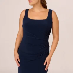 Adrianna Papell Plus Size Sleeveless Jersey Gown With Embellished Lace Cowl Back In Midnight -Cheap Vesta Gleam Store AP1E210681 AB411 Plus Detail