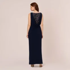 Adrianna Papell Sleeveless Jersey Gown With Embellished Lace Cowl Back In Midnight -Cheap Vesta Gleam Store AP1E210681 AB411 Regular Back