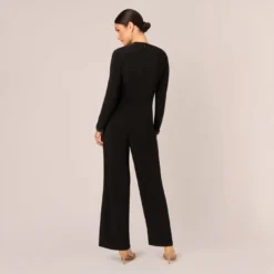 Adrianna Papell Embellished Jersey Jumpsuit With Asymmetric Neck In Black -Cheap Vesta Gleam Store AP1E210682 AA002 Regular Back