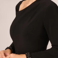 Adrianna Papell Embellished Jersey Jumpsuit With Asymmetric Neck In Black -Cheap Vesta Gleam Store AP1E210682 AA002 Regular Detail