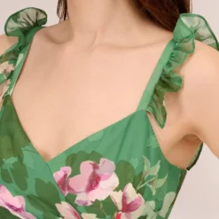 Adrianna Papell Floral Chiffon Tiered Gown With Ruffle Details In Green Multi -Cheap Vesta Gleam Store AP1E210741 AA390 Regular Detail