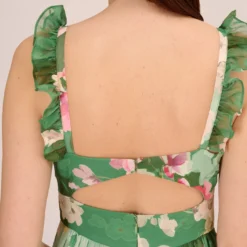 Adrianna Papell Floral Chiffon Tiered Gown With Ruffle Details In Green Multi -Cheap Vesta Gleam Store AP1E210741 AA390 Regular Lifestyle