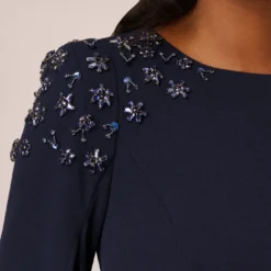 Adrianna Papell Crepe Mermaid Gown With Beaded Cape Sleeves In Midnight -Cheap Vesta Gleam Store AP1E210756 AB411 Regular Lifestyle