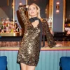 Adrianna Papell Sequin Sheath Dress With Flared Sleeves In Gold