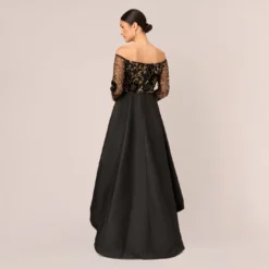 Adrianna Papell Beaded Taffeta Ball Gown With Three-Quarter Sleeves In Black Gold -Cheap Vesta Gleam Store AP1E210782 AA967 Regular Back