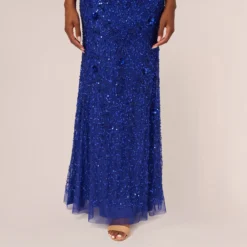 Adrianna Papell Beaded Off The Shoulder Mermaid Gown With Flutter Neck In Ultra Blue -Cheap Vesta Gleam Store AP1E210785 AZ401 Regular Lifestyle