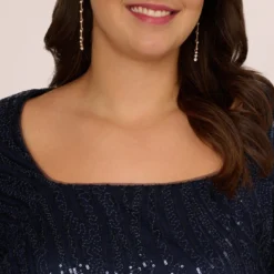 Adrianna Papell Plus Size Sequin Embroidered Dress With Taffeta Bell Sleeves In Midnight -Cheap Vesta Gleam Store AP1E210796 AB411 Plus Detail