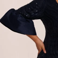 Adrianna Papell Plus Size Sequin Embroidered Dress With Taffeta Bell Sleeves In Midnight -Cheap Vesta Gleam Store AP1E210796 AB411 Plus Lifestyle