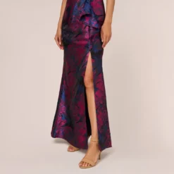 Adrianna Papell One Shoulder Jacquard Mermaid Gown With Drape Detail In Navy Orchid -Cheap Vesta Gleam Store AP1E210810 BG411 Regular Lifestyle