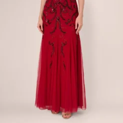 Adrianna Papell Short Sleeve Beaded Gown With Godet Skirt In Cranberry -Cheap Vesta Gleam Store AP1E210813 AD601 Regular Lifestyle