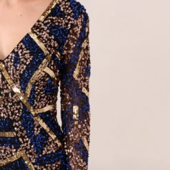 Adrianna Papell Geo Beaded Dress With Three Quarter Sleeves In Black Multi -Cheap Vesta Gleam Store AP1E210831 AA963 Regular Lifestyle