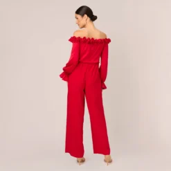 Adrianna Papell Satin Crepe Blouson Jumpsuit With Rosette Trim In Hot Ruby -Cheap Vesta Gleam Store AP1E210833 AU610 Regular Back