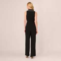 Adrianna Papell Sleeveless Crepe Tuxedo Jumpsuit With Pearl Trim In Black -Cheap Vesta Gleam Store AP1E210836 AA002 Regular Back