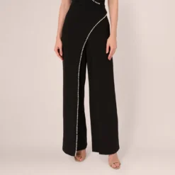 Adrianna Papell Sleeveless Crepe Tuxedo Jumpsuit With Pearl Trim In Black -Cheap Vesta Gleam Store AP1E210836 AA002 Regular Lifestyle