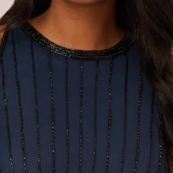 Adrianna Papell Line Beaded Blouson Mermaid Gown With Halter Neckline In Navy Black -Cheap Vesta Gleam Store AP1E210842 AB410 Regular Lifestyle