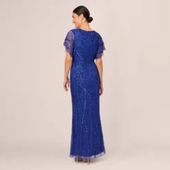Adrianna Papell Beaded Mermaid Gown With Dolman Sleeves In Ultra Blue -Cheap Vesta Gleam Store AP1E210884 AZ401 Regular Back