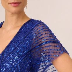 Adrianna Papell Beaded Mermaid Gown With Dolman Sleeves In Ultra Blue -Cheap Vesta Gleam Store AP1E210884 AZ401 Regular Lifestyle