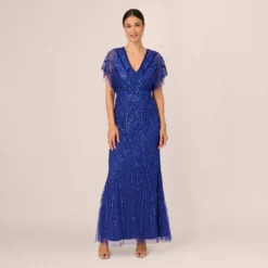 Adrianna Papell Beaded Mermaid Gown With Dolman Sleeves In Ultra Blue -Cheap Vesta Gleam Store AP1E210884 AZ401 Regular Side