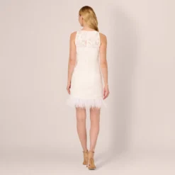 Adrianna Papell Sleeveless Floral Lace Dress With Feather Trim In Ivory -Cheap Vesta Gleam Store AP1E210888 AA194 Regular Back