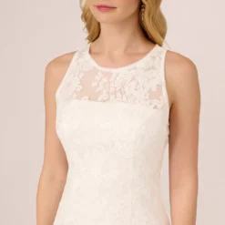 Adrianna Papell Sleeveless Floral Lace Dress With Feather Trim In Ivory -Cheap Vesta Gleam Store AP1E210888 AA194 Regular Detail