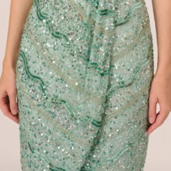Adrianna Papell Beaded Faux Wrap Dress With Sheer Cap Sleeves In Icy Sage -Cheap Vesta Gleam Store AP1E210922 AB334 Regular Detail