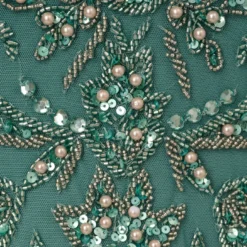 Adrianna Papell Beaded Mermaid Gown With Sheer Petal Sleeves In Green Slate -Cheap Vesta Gleam Store AP1E210923 AA355 Regular Alternate