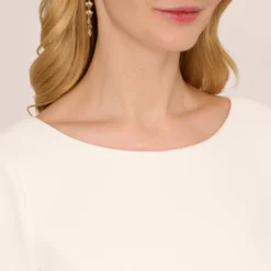 Adrianna Papell Stretch Crepe Jumpsuit With Feather Trim Bell Sleeves In Ivory -Cheap Vesta Gleam Store AP1E210969 AA194 Regular Lifestyle