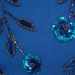 Adrianna Papell 3D Floral Beaded Dress With Sheer Short Sleeves In Blue Horizon -Cheap Vesta Gleam Store AP1E210974 AD402 Regular Alternate